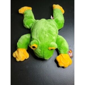 Ty Beanie Babie Green and Yellow 8in smoochy Frog - 4039